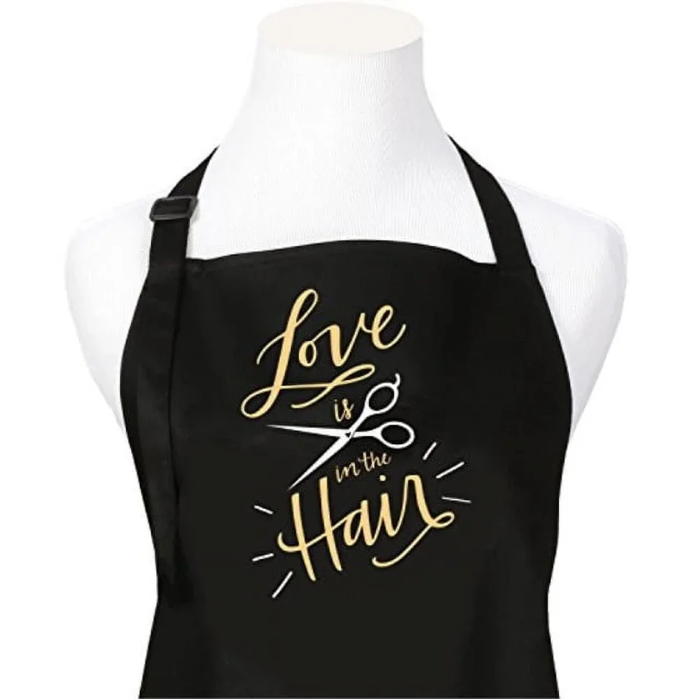 Love is in the Hair Stylist Apron, Black with 3 Pockets
